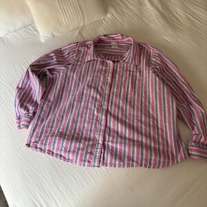 Blair Women’s Vintage Pink Blue Striped Button-Up Shirt